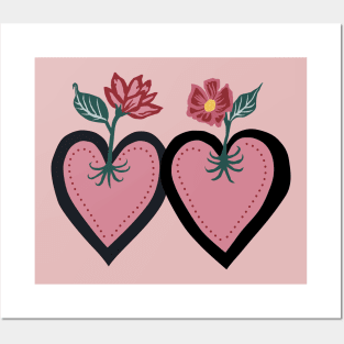 Mid Century Style Flower Hearts Posters and Art